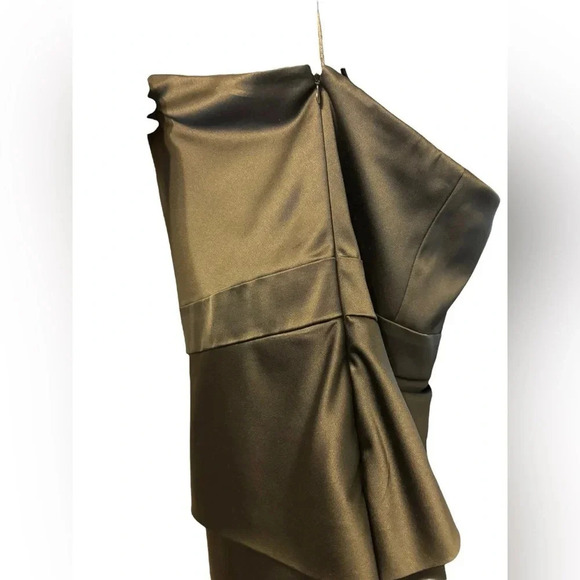 JS Collection Black Satin Strapless Dress Tiered Skirt Knee Length Size 10 - Picture 5 of 6